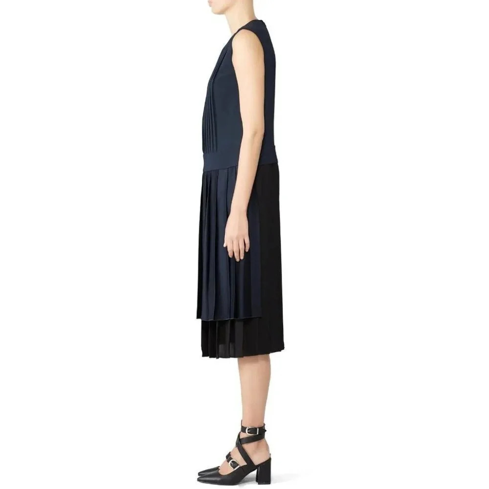 Victor Alfaro Navy Pleated Combo Midi Dress $2195 - Picture 15 of 15